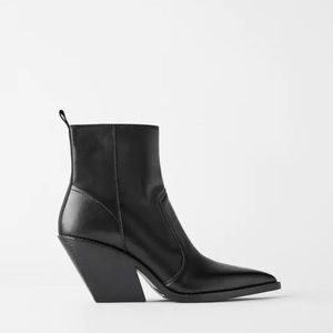 ZARA SOFT LEATHER COWBOY ANKLE BOOTS